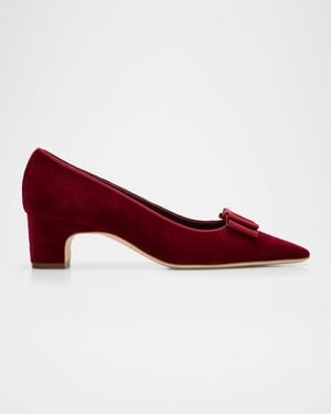 Manolo Blahnik Reador Velvet Bow Pumps - Red