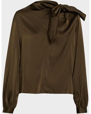 Ramy Brook Harry Tie-Neck Silk Blouse - Green