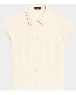 Theory Cap-Sleeve Modern Silk Georgette Blouse - Natural