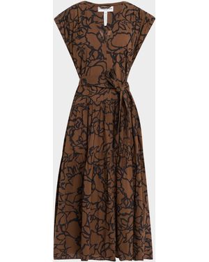 Apiece Apart Agathe Tiered Floral-Print Midi Dress - Brown