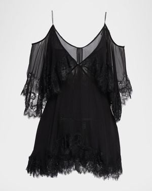 LoveShackFancy Selune Silk Lace-Trimmed Mini Dress - Black