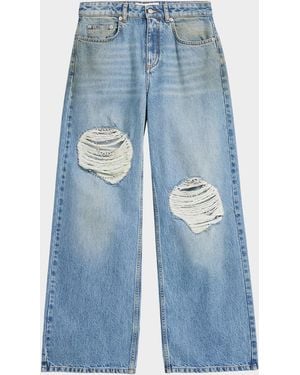 Area Crystal Fray Relaxed-Leg Jeans - Blue