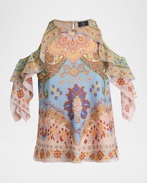Etro Ruffled Cold-Shoulder Paisley Blouse - Multicolor