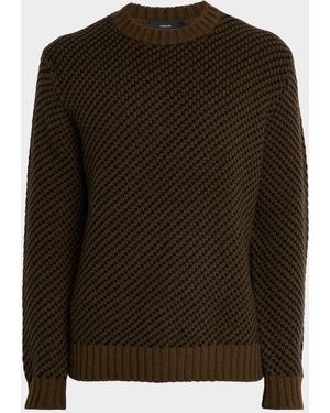 Vince Birdseye Twill Wool-Cashmere Crewneck Sweater - Brown
