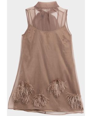 STAUD Albee Feather-Embellished Mesh Mini Dress - Brown