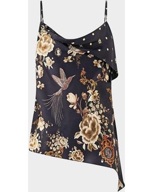 CAMILLA Flamenco Folklore Asymmetric Draped Top - Black