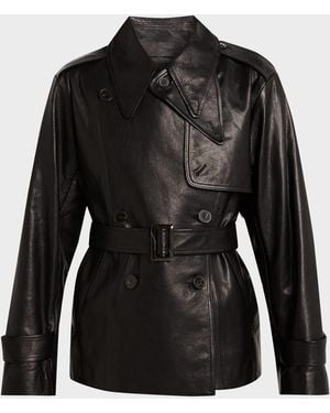 Heirlome Iggy Belted Leather Trench Jacket - Black