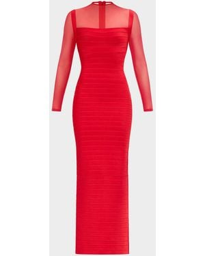 Hervé Léger The Ella Mock-Neck Column Gown - Red