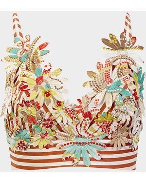 Silvia Tcherassi Ibbie Flower Applique Sleeveless Crop Top - Gray