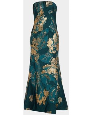 Rene Ruiz Metallic Floral Jacquard Strapless Gown - Green