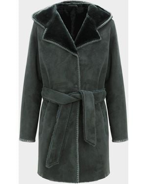 Gorski Merino Shearling Lamb Belted Parka With Embroidered Trim - Black