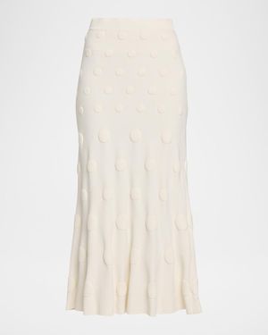 Lela Rose Pucker Dot Knit Midi Skirt - Natural