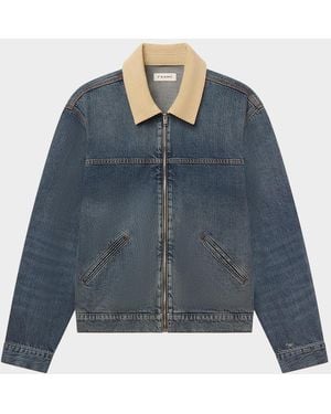 FRAME Apos;S Corduroy-Collar Denim Zip Trucker Jacket - Blue