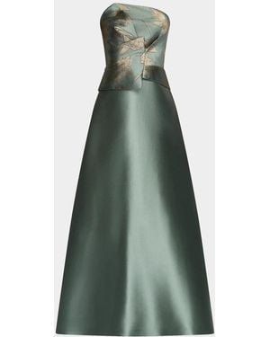 Kay Unger Sheryl Mikado Floral A-Line Gown - Green