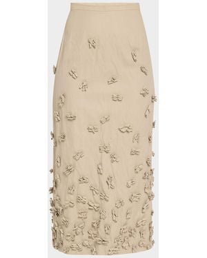 Michael Kors Floral Hand-Embellished Midi Pencil Skirt - Natural