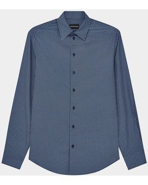 Emporio Armani Apos;S Geometric Cotton-Stretch Sport Shirt - Blue