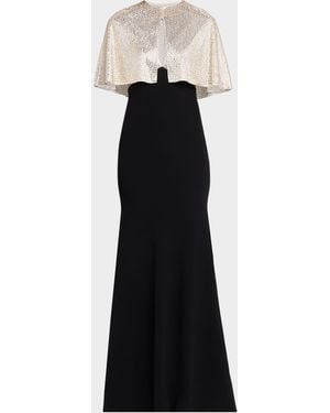 Roland Mouret Embellished V-Neck Gown With Capelet - Black