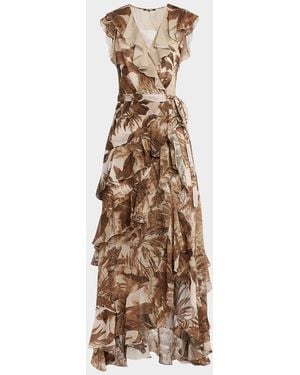 Kobi Halperin Elanor Botanical-Print Ruffle Wrap Maxi Dress - Natural