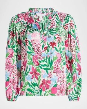 Lilly Pulitzer Japhia Glowing Gardens Printed Long-Sleeve Blouse - Green