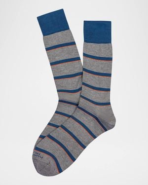 Marcoliani Apos;S Geometric Underlined Stripe Mousse Of Modal Mid-Calf Socks - Blue