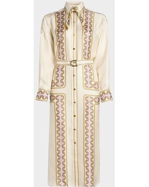 Zimmermann Luna Retro Print Silk Midi Shirtdress - Natural