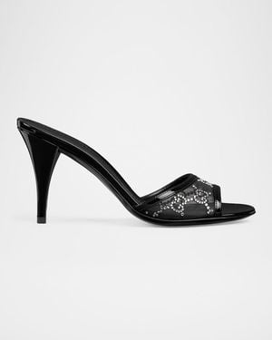 Gucci Erin Jeweled Leather Stiletto Sandals - Black