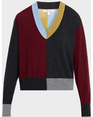 Toccin Sia Colorblock V-Neck Sweater - Red