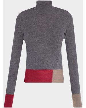 JOSEPH Colorblock Turtleneck Cashmere-Wool Sweater - Gray