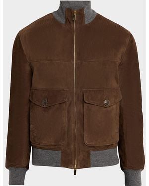 Brunello Cucinelli Apos;S Suede Knit-Trim Bomber Jacket - Brown