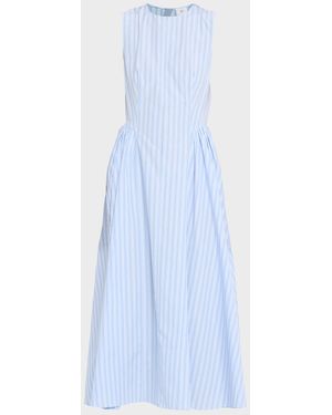 Adam Lippes Aliena Striped Cotton Sleeveless Midi Dress - Blue