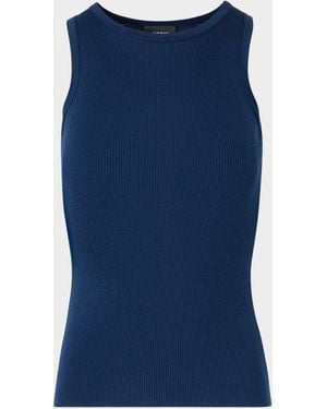 Akris Silk-Cotton Sleeveless Rib-Knit Top - Blue