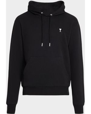 Ami Paris Apos;S Quota Contrast-Embroidered Cotton Hoodie - Black