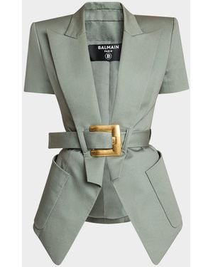 Balmain Belted Gabardine Anthem Jacket - Green
