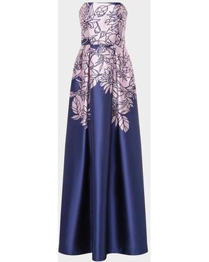 Kay Unger Leona Floral Strapless Gown - Blue