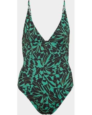 Ulla Johnson Alba Deep V One-Piece Swimsuit - Green