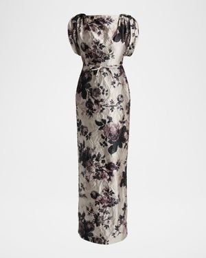 Erdem Floral Textured Satin Column Maxi Dress - White