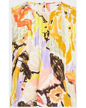 Marie Oliver Letta Abstract-Print Pintuck Top - Yellow