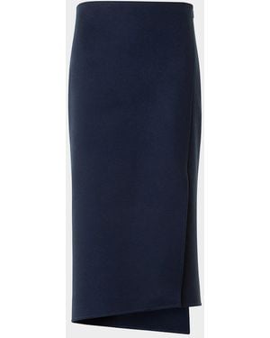 Akris Asymmetric Trapezoid Wool Flannel Double-Face Midi Skirt - Blue