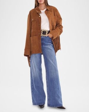Cynthia Rowley Fringe-Trim Faux Suede Jacket - Blue