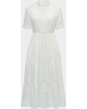 Callas Milano Sardinia Tiered Cotton Midi Dress - White