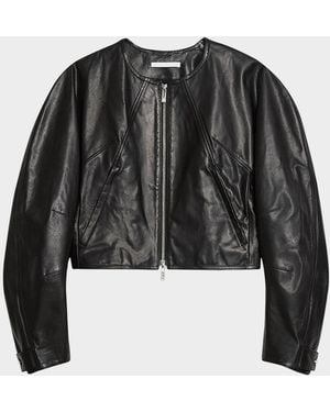 Helmut Lang Cropped Waxed Leather Jacket - Black