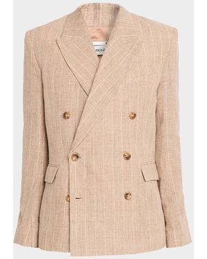 Jonathan Simkhai Apos;S Lucas Linen Stripe Double-Breasted Blazer - Natural