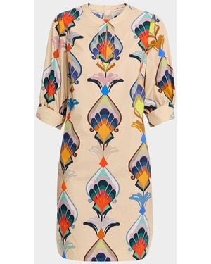 Maison Common Abstract-Print Cotton Poplin 3/4-Sleeve Dress - Multicolor