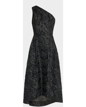 Shoshanna Georgie Metallic Jacquard One-Shoulder Gown - Black