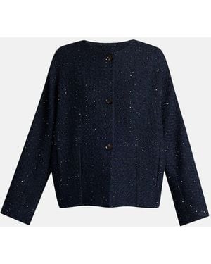 Kiton Paillette Tweed Collarless Jacket - Blue