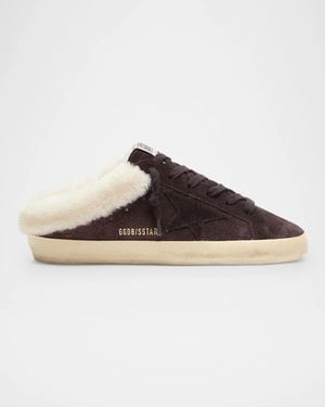 Golden Goose Super-Star Sabot Suede Shearling-Lined Slide Sneakers - Brown