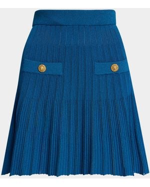 Balmain Mesh Stripe Flare Mini Skirt - Blue