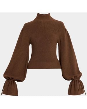 Ulla Johnson Camille Tie-Cuff Ribbed Sweater - Brown
