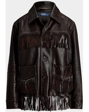 Polo Ralph Lauren Fringed Leather Button-Front Jacket - Black