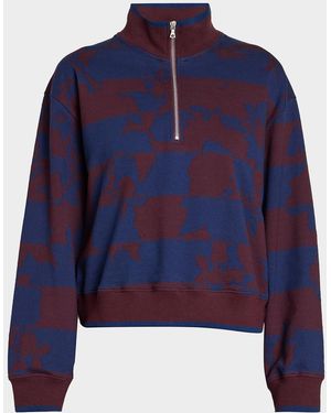 Dries Van Noten Hulvina Abstract Cotton Quarter-Zip Sweatshirt - Blue